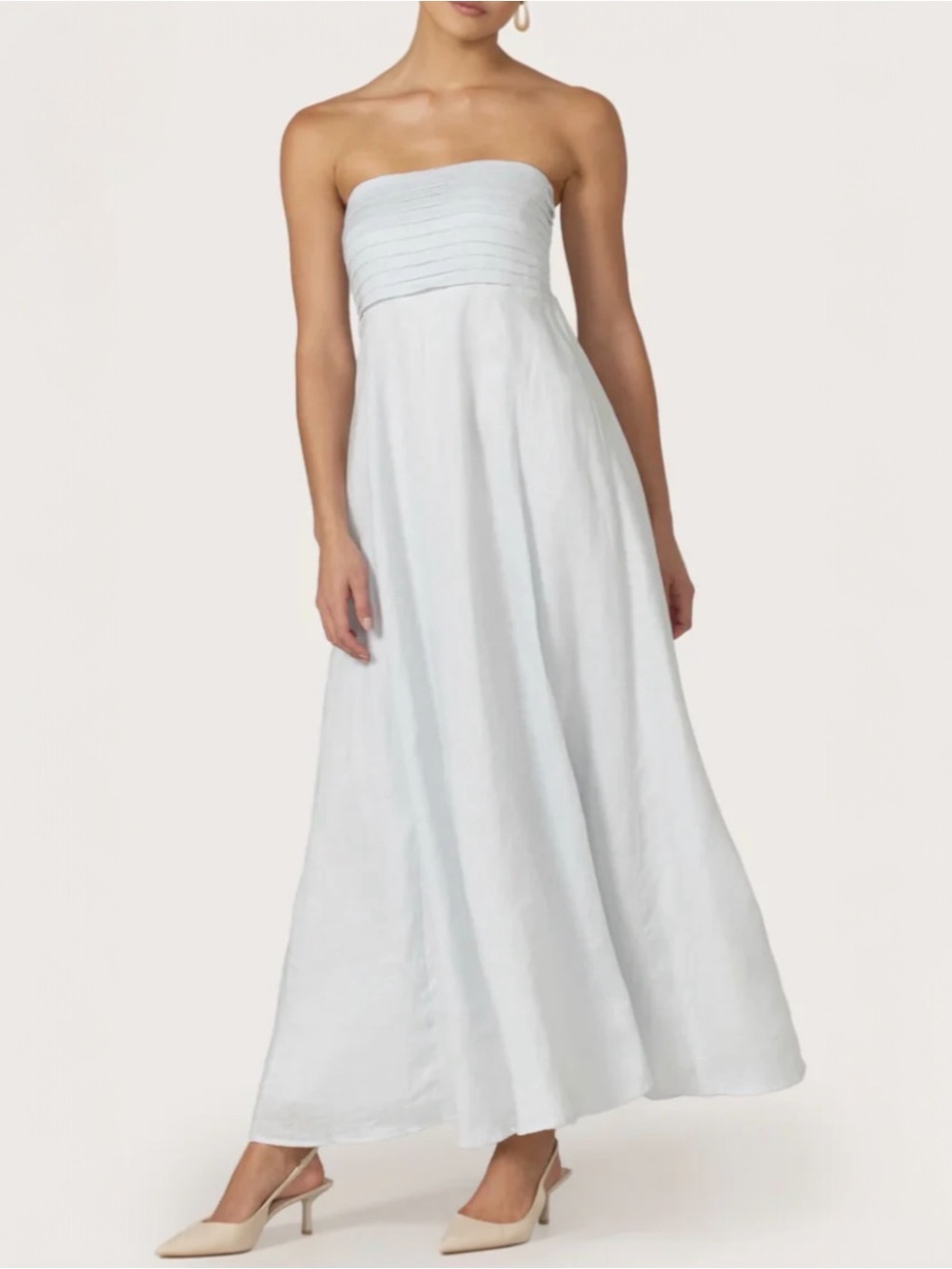 Caroline Constas Women’s Pleated Bodice Baby Blue Line Maxi Dress with Pockets